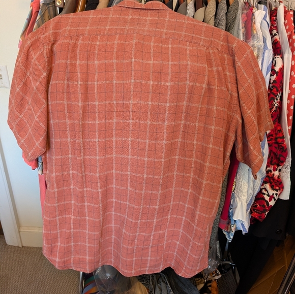 Scott Barber Red Rust Plaid Button Front Shirt 100% Linen Hong Kong - Picture 2 of 7